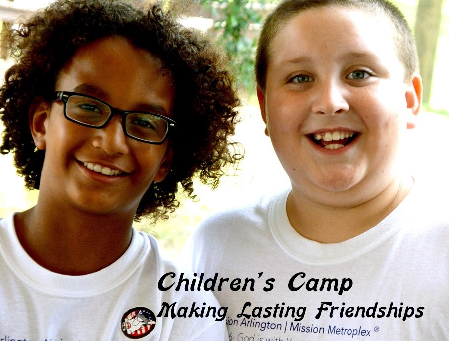Our Saturday, all-day children's camps are for 4th, 5th, and 6th graders. Not only do they learn about the Lord, memorize a passage of Scripture, receive lots of love from Bible study leaders, they also make new friends, and have a lot of fun. The smiles pictured on Trey and Matthew are the norm for the day.